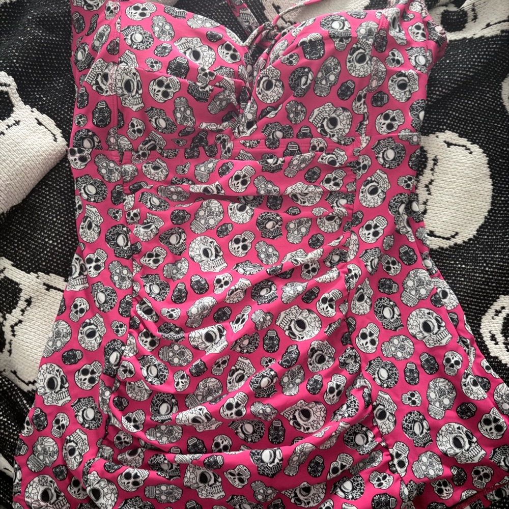 SOLD Torrid Red Skull Pattern slimming swim top